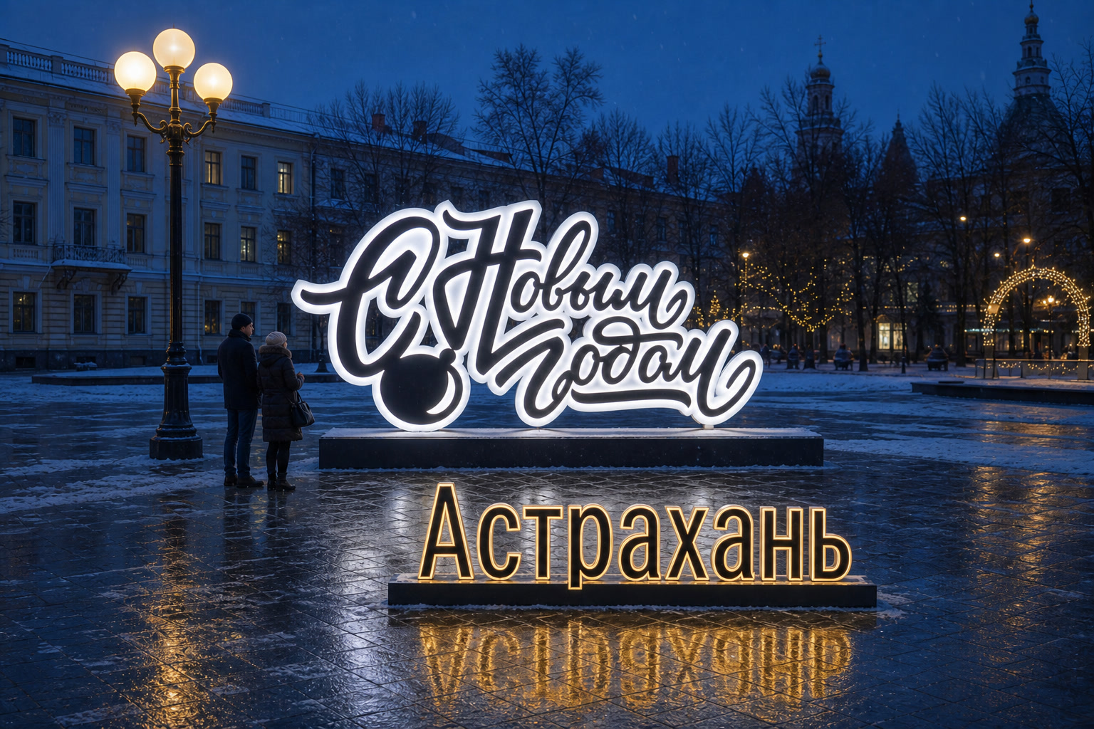 Концепция новогоднего оформления Астрахани: Надпись Астрахань.