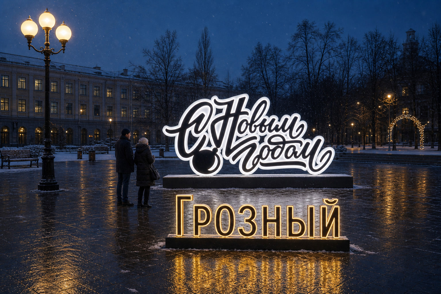 Концепция новогоднего оформления Грозного: Надпись Грозный.