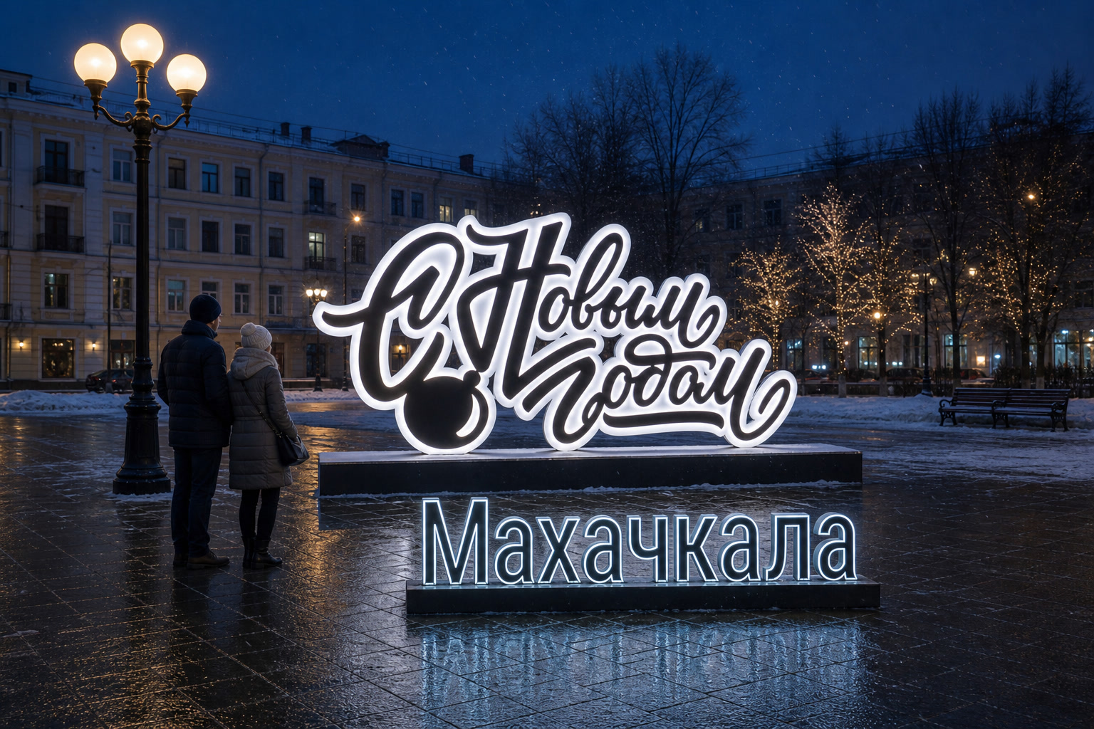 Концепция новогоднего оформления Махачкалы: Надпись Махачкала.