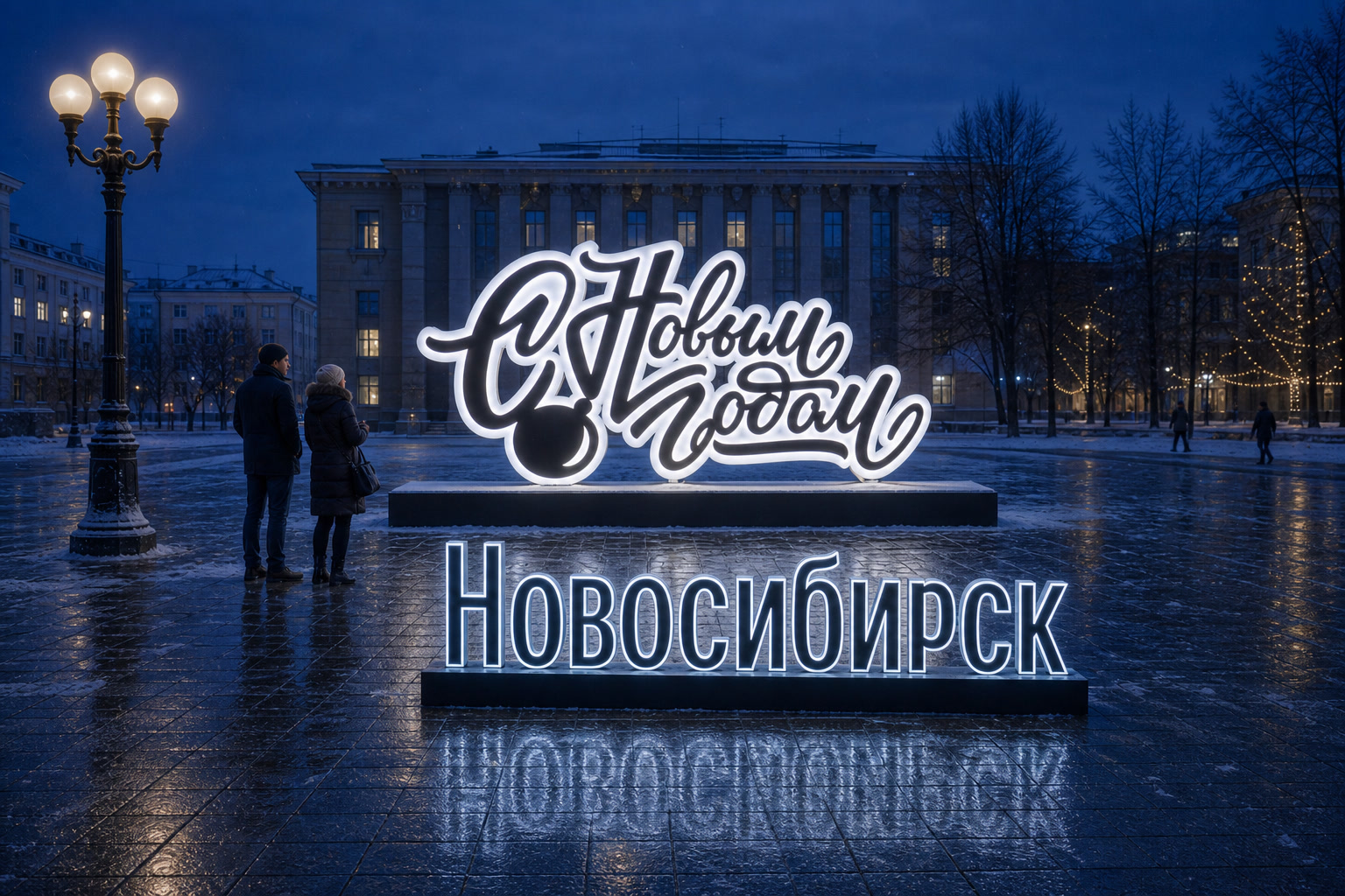 Концепция новогоднего оформления Новосибирска: Надпись Новосибирск.