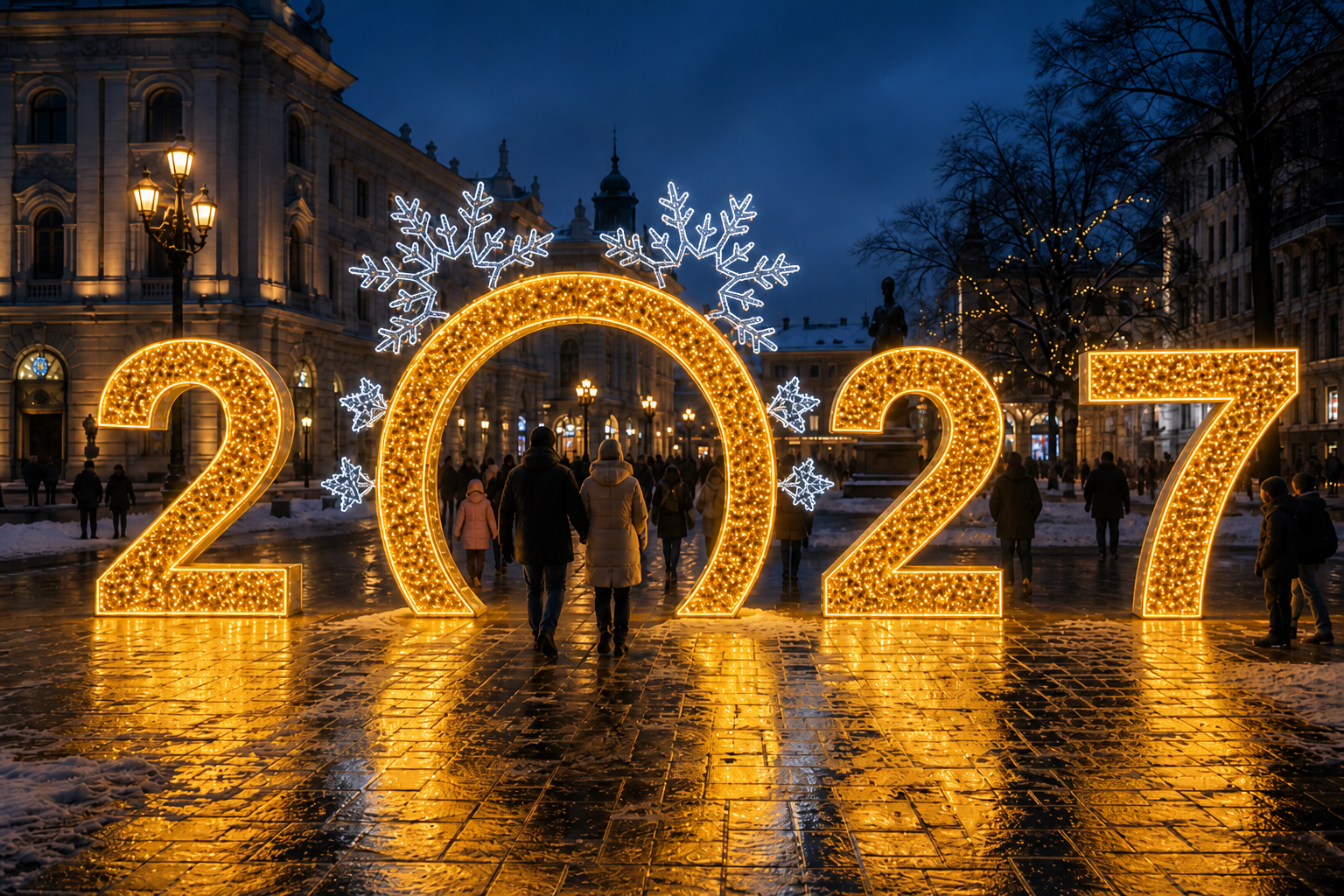Светодиодные цифры «2026 со снежинками»