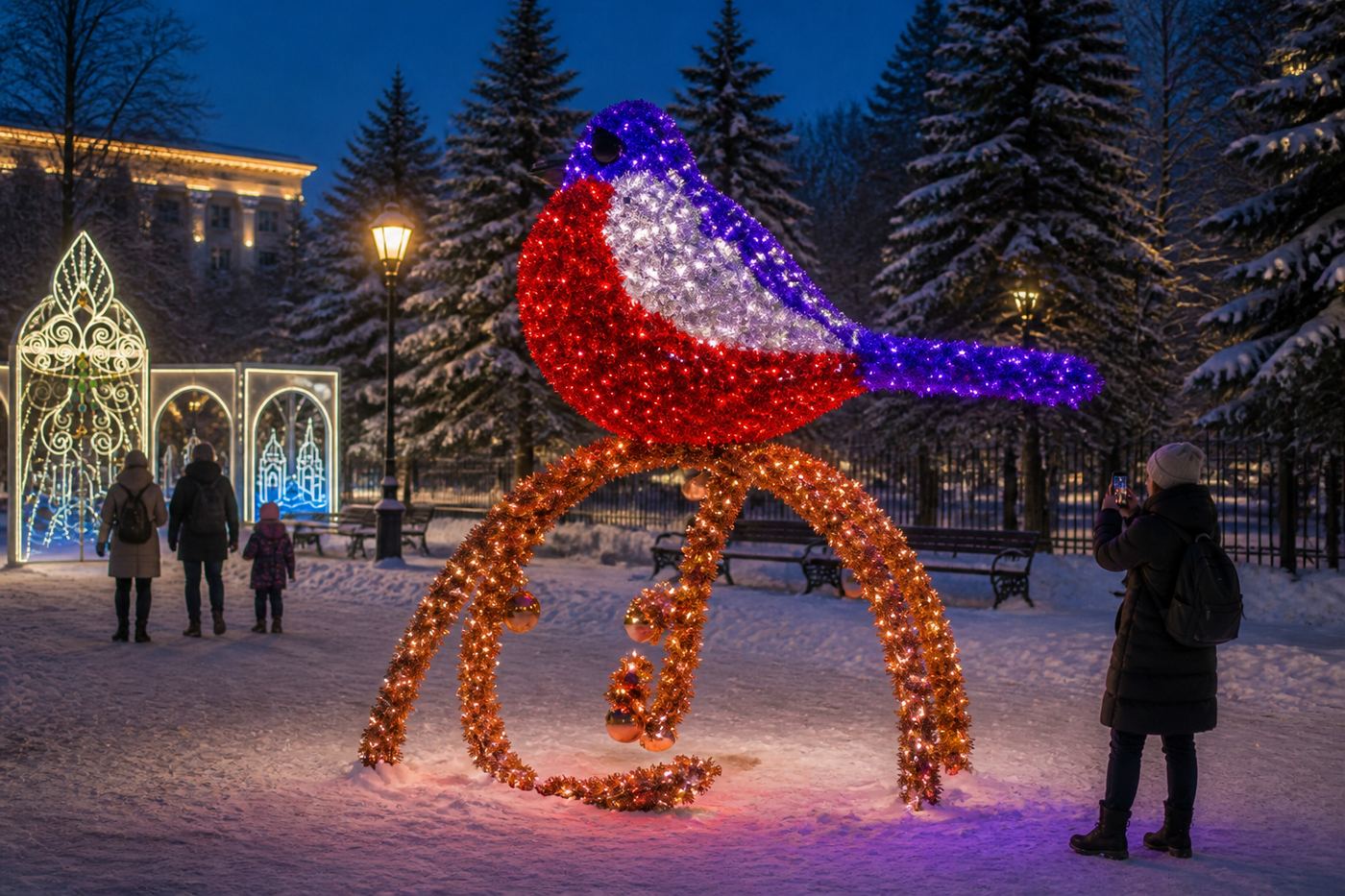 Новогодние фигуры из мишуры «Снегирь»