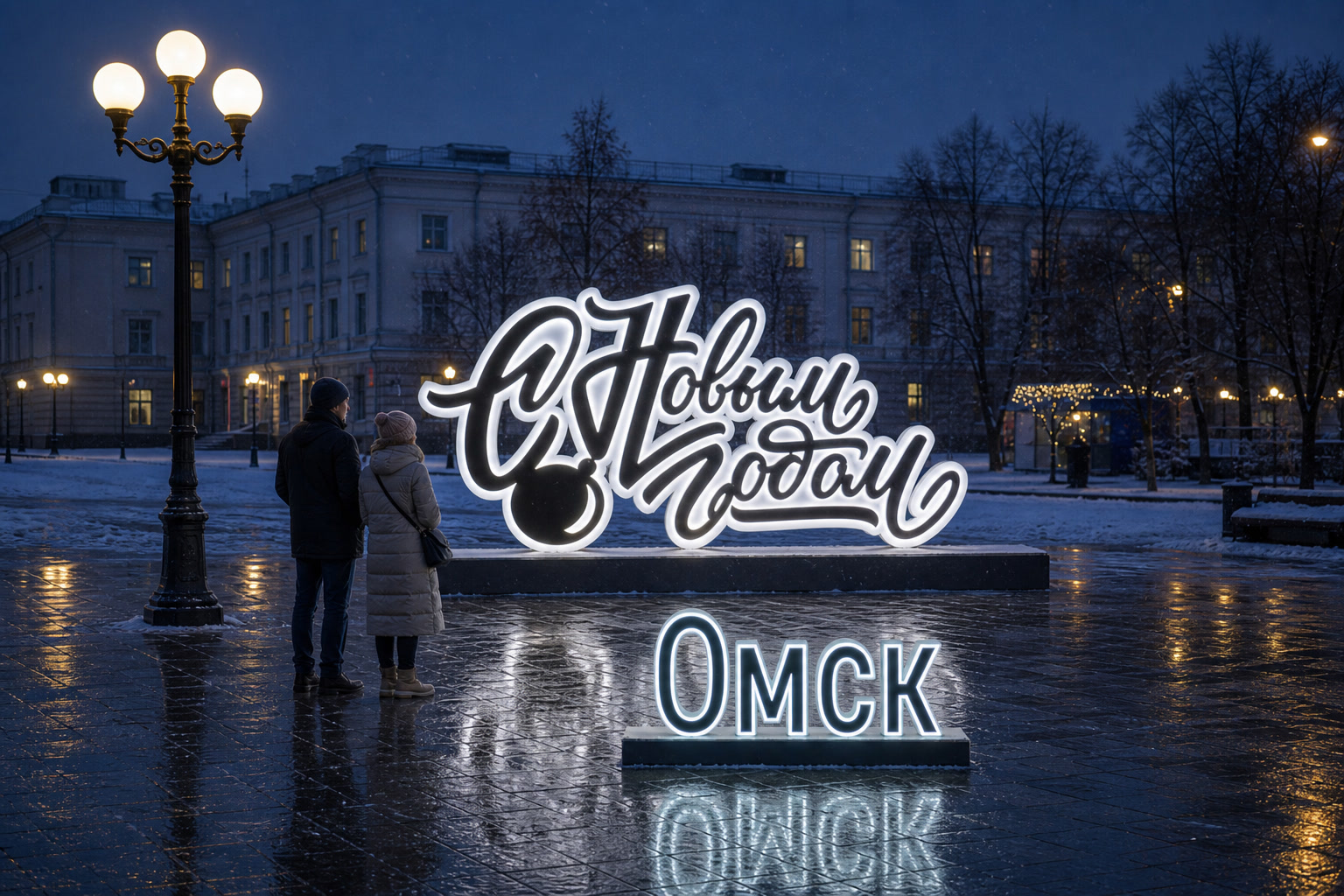 Концепция новогоднего оформления Омска: Надпись Омск.