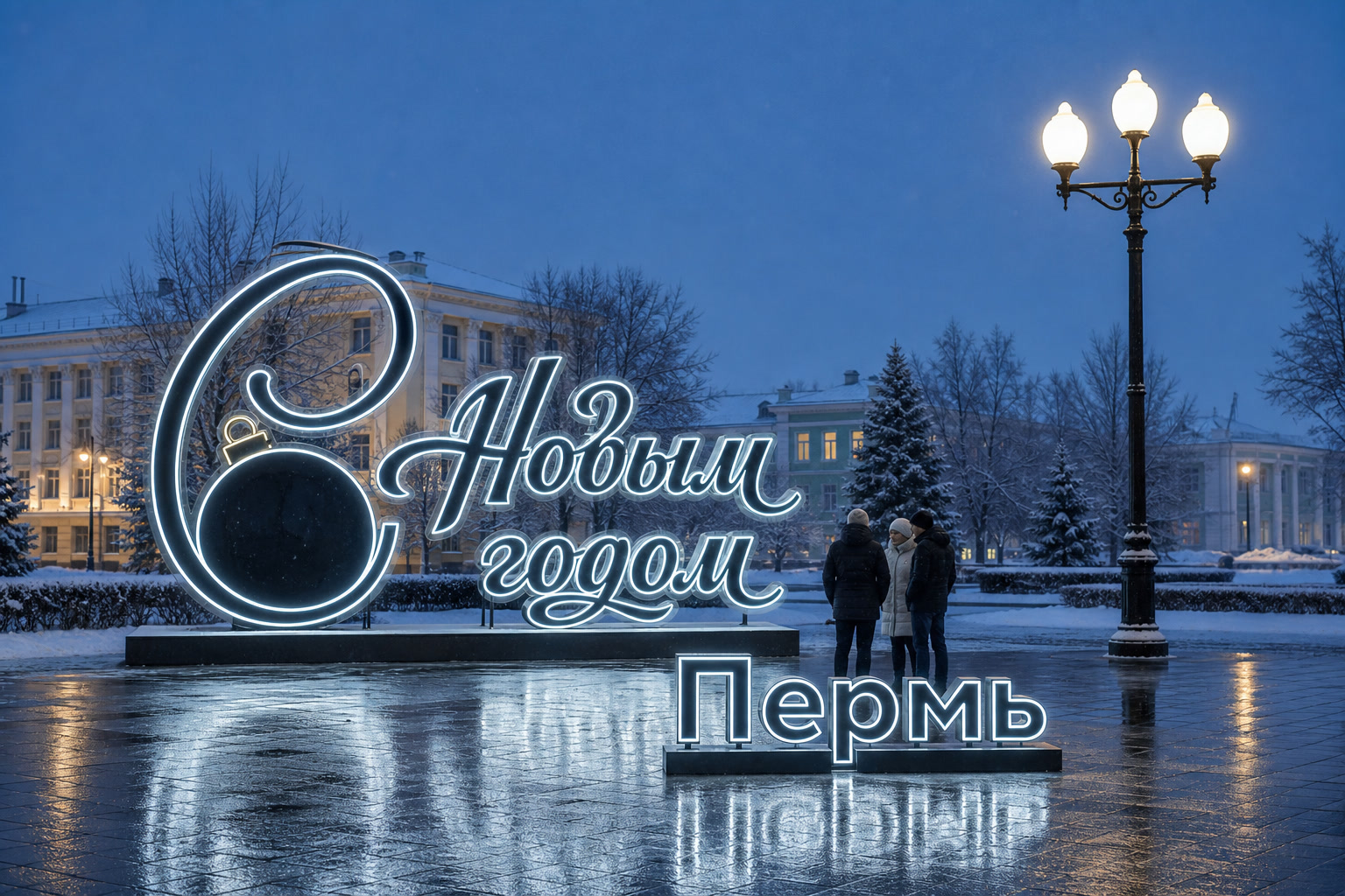 Концепция новогоднего оформления Перми: Надпись Пермь.