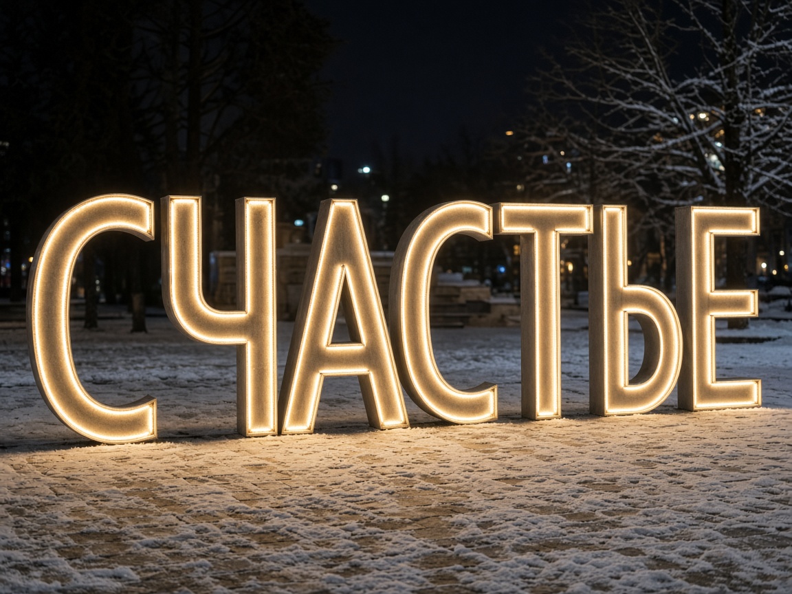 Световая надпись «Счастье»